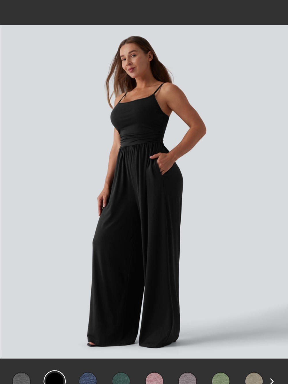 HALARA Black Wide-Leg Spaghetti-Strap Jumpsuit